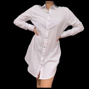 Victoria’s Secret Mayfair Collared Button Down pink striped sleepshirt pink